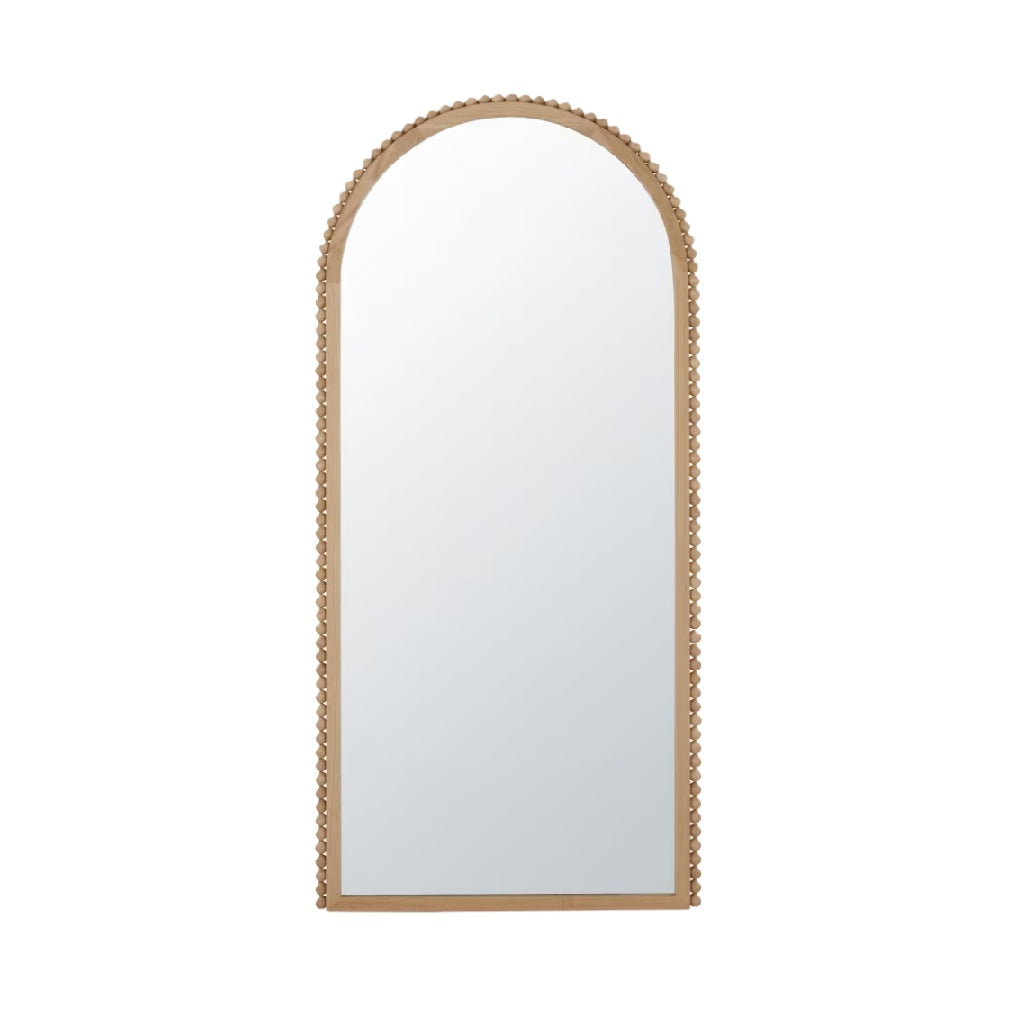 Miroir avec cadre en bois et bords arrondis